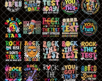 Pacchetto Png Rock The Test, Sublimazione del giorno del test, Non stressarti, fai del tuo meglio, Insegnante del giorno del test Png, Citazioni sui test, Ultimo giorno di scuola