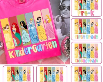 Pacchetto di cartoni animati Principessa Ritorno a Scuola Png, Pre-k 1a/2a/3a/4a elementare, Preppy Ritorno a Scuola Png, Cartone animato Primo Giorno di Scuola Png