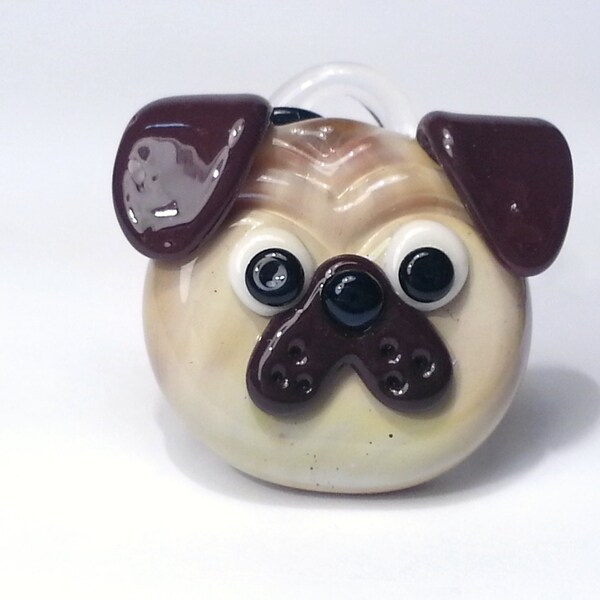 Pug Pendant - Fawn - Tan and Brown Glass
