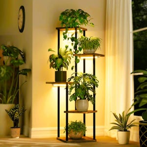 5-poziomowy narożny stojak na rośliny z lampami do uprawy, półka na rośliny doniczkowe