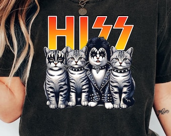 Gatto rock band PNG, divertente parodia grafica di gatto sibilante, design per maglietta con gatto amante della musica, download digitale tramite sublimazione