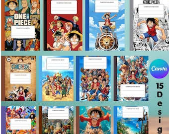 Portadas de cuadernos de composición con temática de anime: Plantilla imprimible de Canva para la vuelta al cole, portada personalizada para cuaderno de composición.