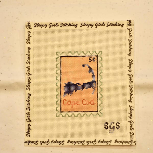 Hand Painted Needlepoint Canvas Cape Cod Stamp