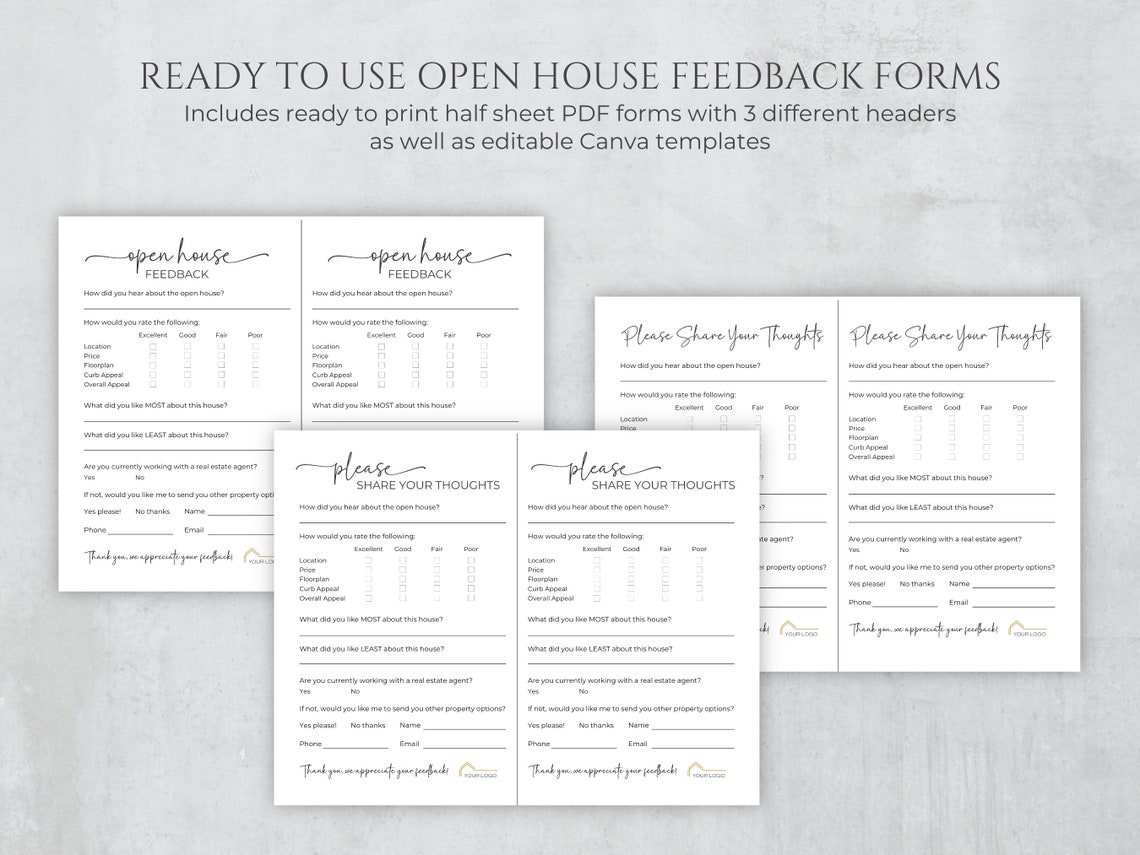 House Rental Questionnaire Open House Feedback Half Sheet, Realtor Feedback Form Canva, House ...