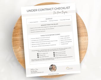 Buyer Under Contract Checklist, Contract to Close Real Estate Transaction Checklist Template, Realtor Transaction Coordinator for Homebuyers