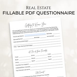 Buyer Questionnaire & Seller Questionnaire Real Estate, Realtors Client Favorite Things, Real Estate Marketing Templates Agent Questionnaire