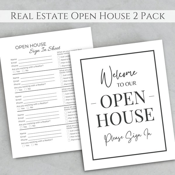 Open House Sign In Sheet & Welcome Sign PDFs | Real Estate Marketing Templates, Editable Forms, Realtor, Agent Printables, Canva