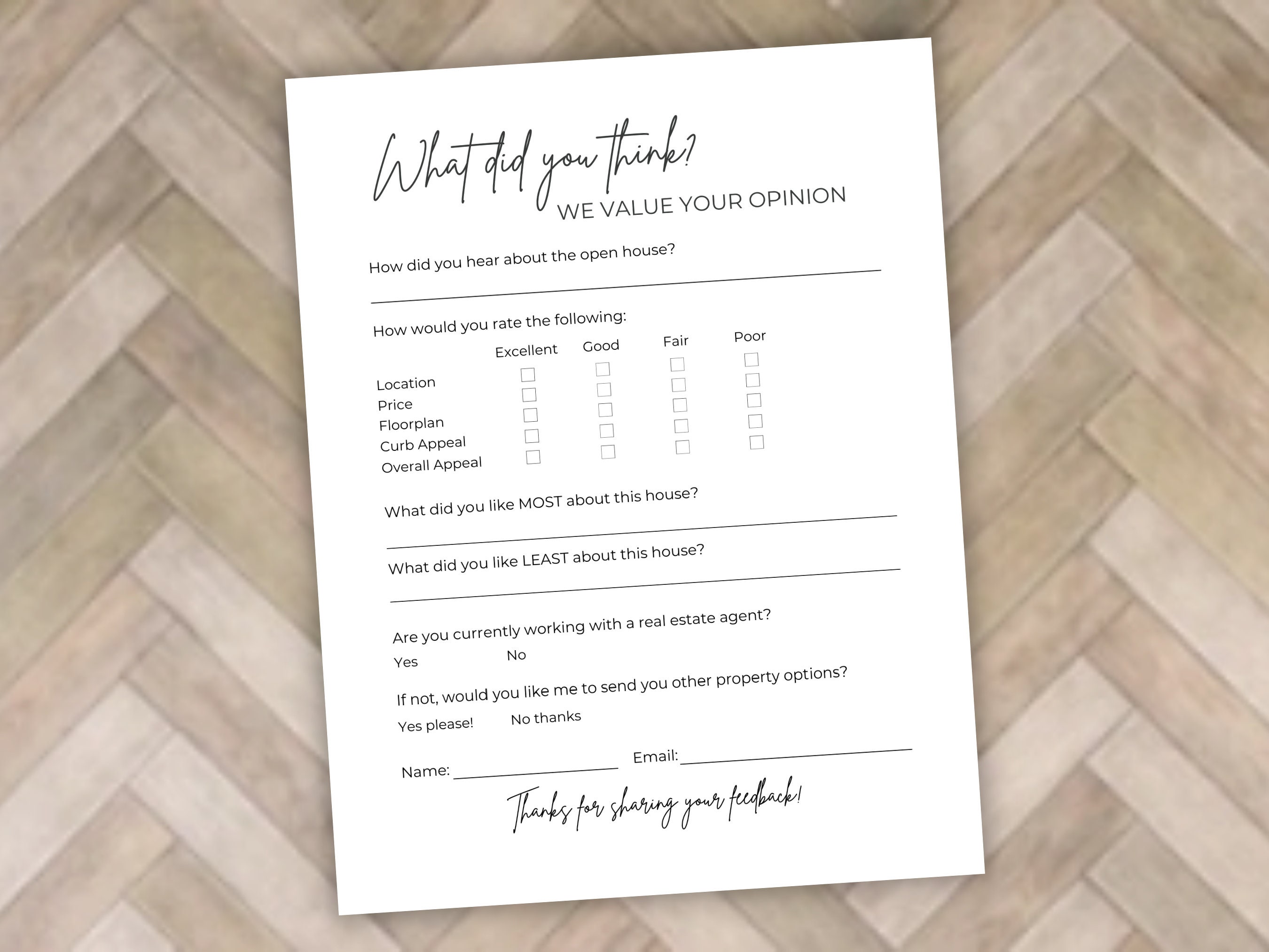 Open House Feedback Form Editable Canva Template &amp; Pdfs - Etsy