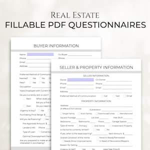 Buyer & Seller Questionnaire Templates, Real Estate Home Buyer and Seller Intake Form, Selling Your Home Workbook and Buyer Workbook