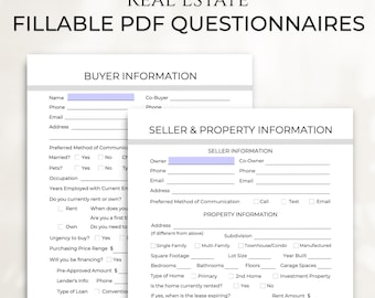 Buyer & Seller Questionnaire Templates, Real Estate Home Buyer and Seller Intake Form, Selling Your Home Workbook and Buyer Workbook