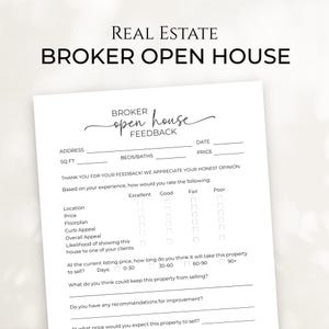 Broker Open House Feedback Form, Canva Real Estate Agent Open House Feedback Template, Realtor Printable Feedback Questionnaire Brokers Open