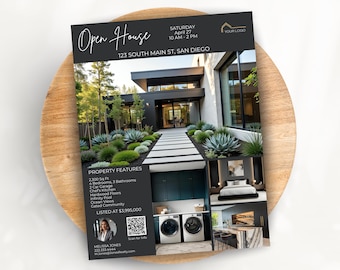Real Estate Open House Flyer, Modern Real Estate Marketing Template, Realtor Flyer, Open House Flyer with QR Code, Editable Canva Template
