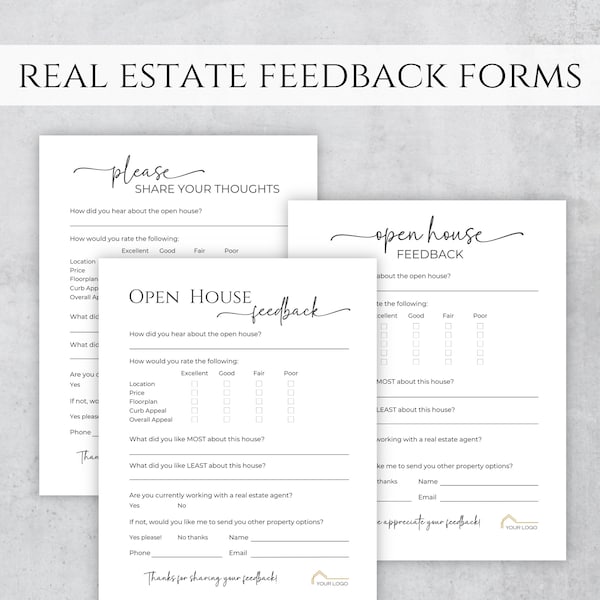 Feedback Form, Realtor Open House Feedback Form Canva Template, House Showings Feedback Forms, Real Estate Printable Feedback Questionnaire