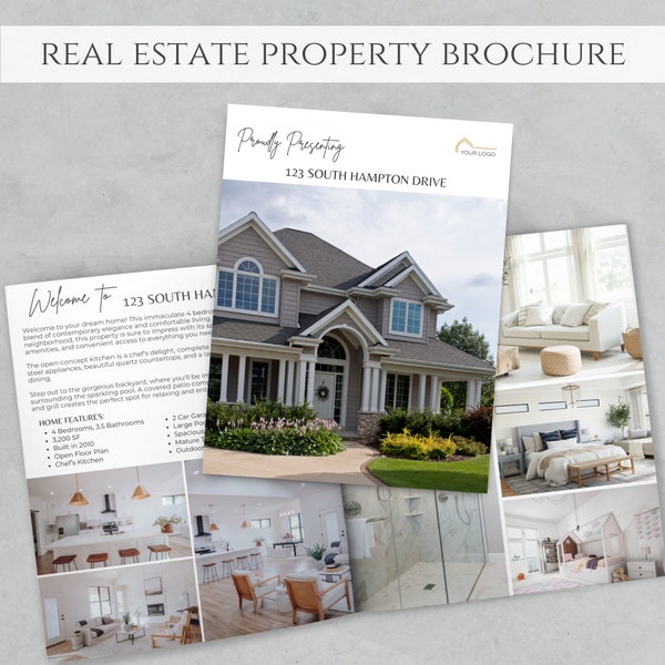 Real Estate Brochure 4 Pages Bifold Template, Real Estate Flyer Canva Template, Property Brochure for New Listings, Real Estate Marketing