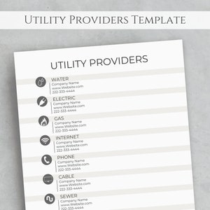 Utility Provider Template, Real Estate Flyer, Home Buyer Guide Utilities Providers List, Editable Canva Template, Utility Service Providers