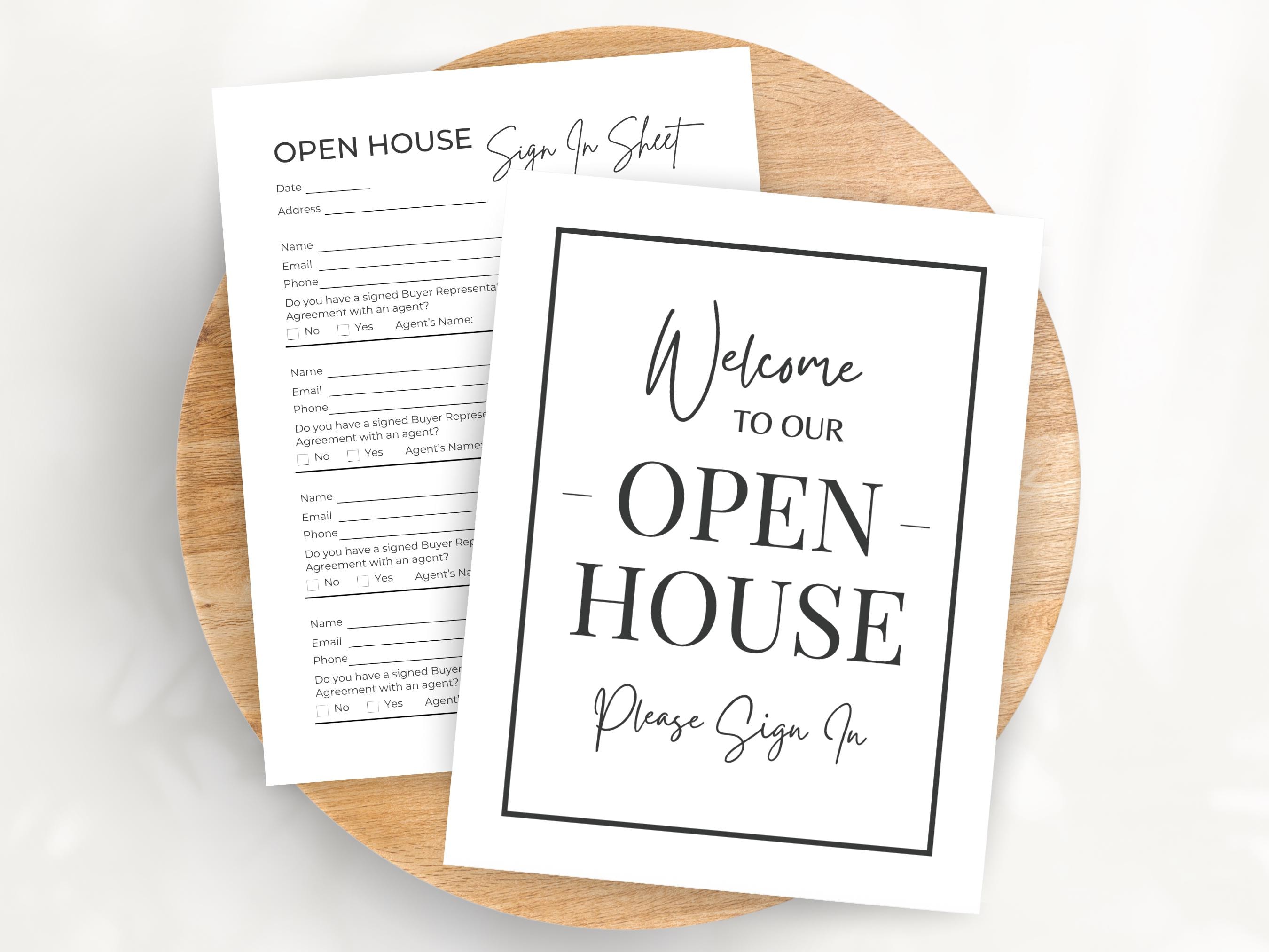 Open House Sign In Sheet & Welcome Sign PDFs | Real Estate Marketing Templates, Editable Forms, Realtor, Agent Printables, Canva