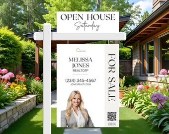 Real Estate For Sale Sign Template + 80 Sign Rider Designs, Realtor Yard Sign, Open House Sign Rider Templates, Modern Real Estate Sign