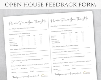 Open House Feedback Half Sheet, Realtor Feedback Form Canva, House Showings Feedback Forms Real Estate, Printable Feedback Questionnaire