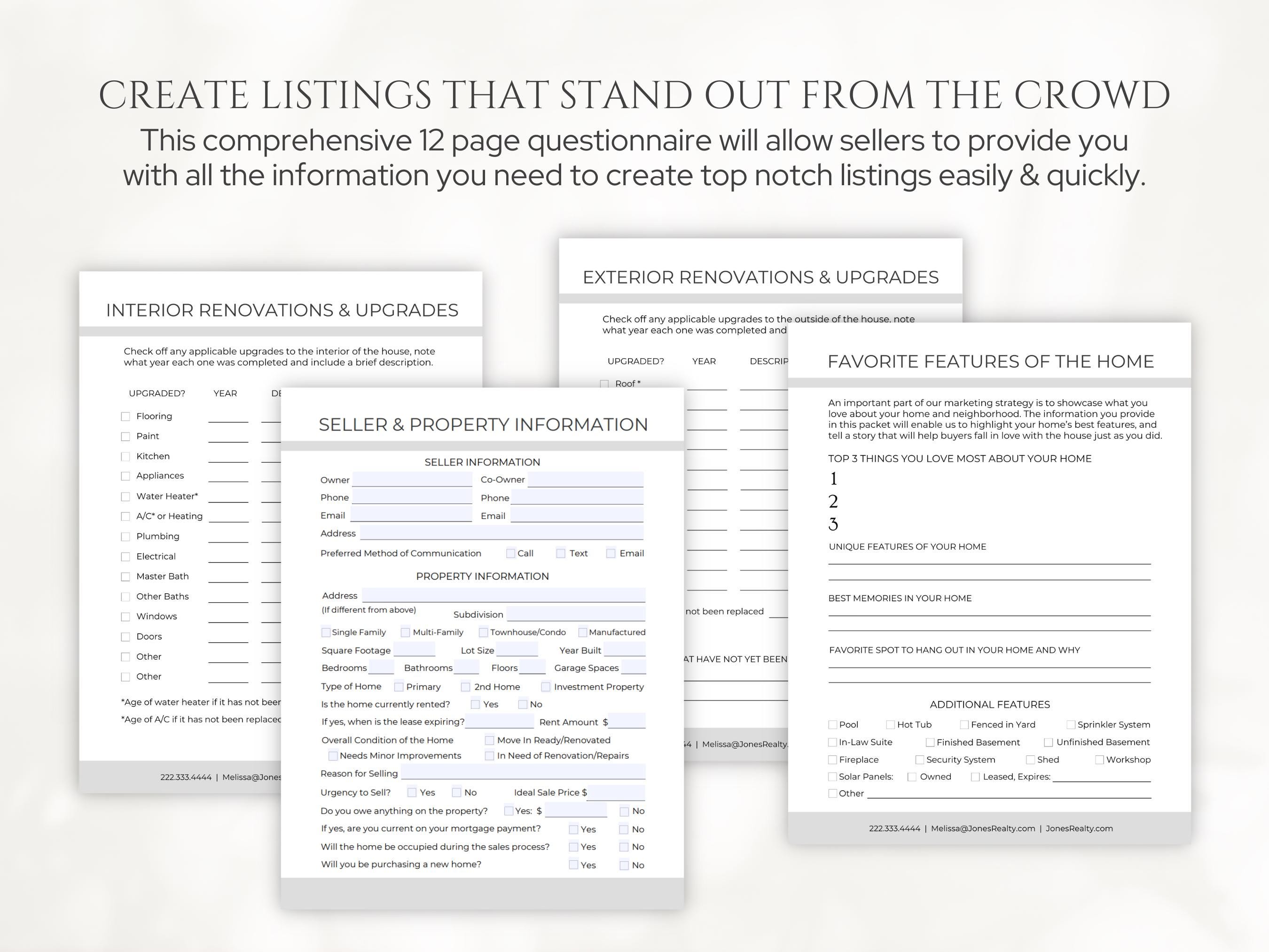 Real Estate Seller Information Sheet, Luxury Listing Packet, Realtor ...