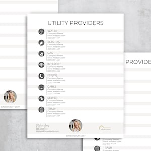 Utility Sheet, Real Estate Utilities List, Editable Utility List Template Canva, Utility Providers, Seller Utility Information for New Buyer