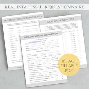 Realtor Seller Packet, Seller Questionnaire, Selling Your Home Workbook, Listing Packet, Seller Info Sheet, Real Estate Marketing Templates