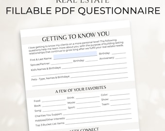 Real Estate Client Questionnaire: Fillable PDF Template
