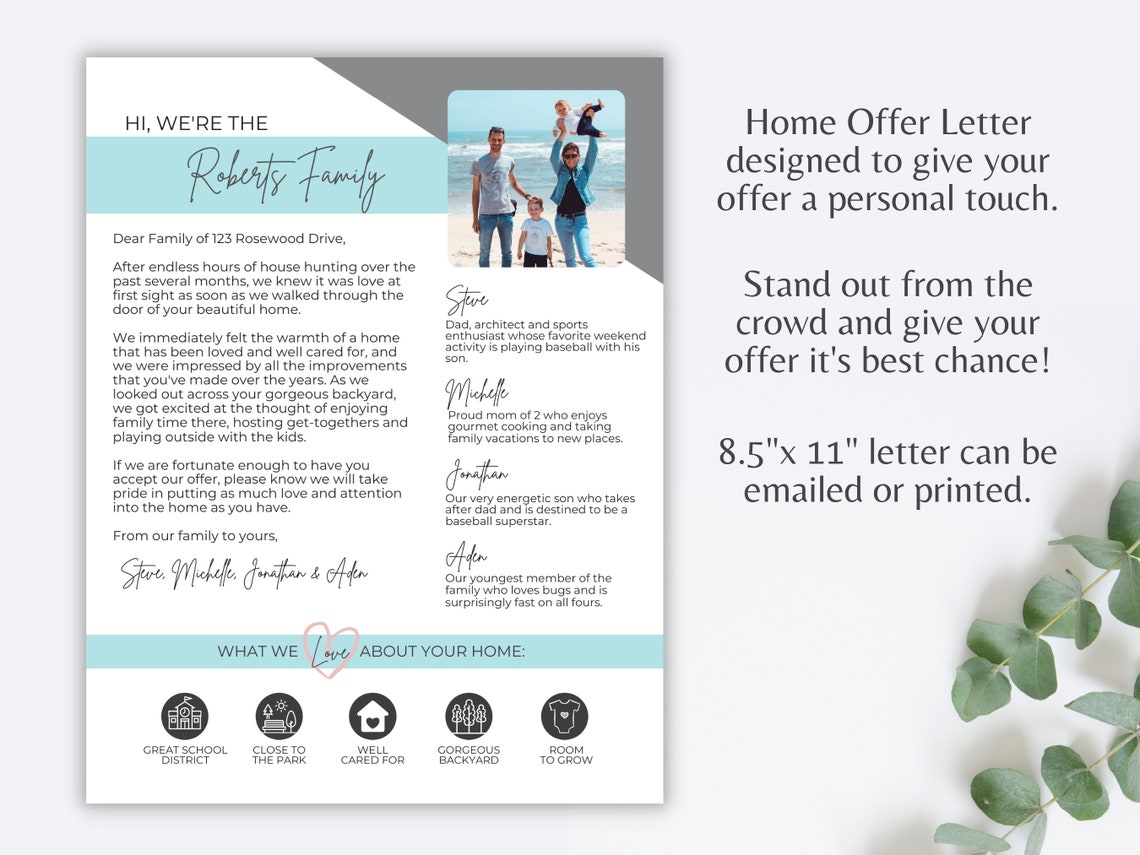 Home Offer Letter Template Letter to Seller Buyer Offer Etsy
