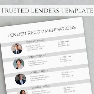 Mortgage Lender Recommendation List, Trusted Lenders, Loan Officer Template, Buyers Packet, Realtor Referrals, Real Estate Marketing, Canva