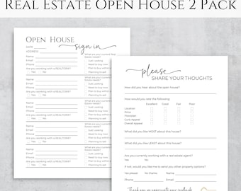Open House Feedback Form & Sign In Sheet PDFs and Editable Canva Templates, Realtor Open House Sign-In Sheet and Feedback Form, Real Estate