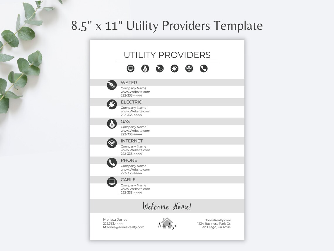 Real Estate Utilities Template Home Buyer Guide Utility Etsy