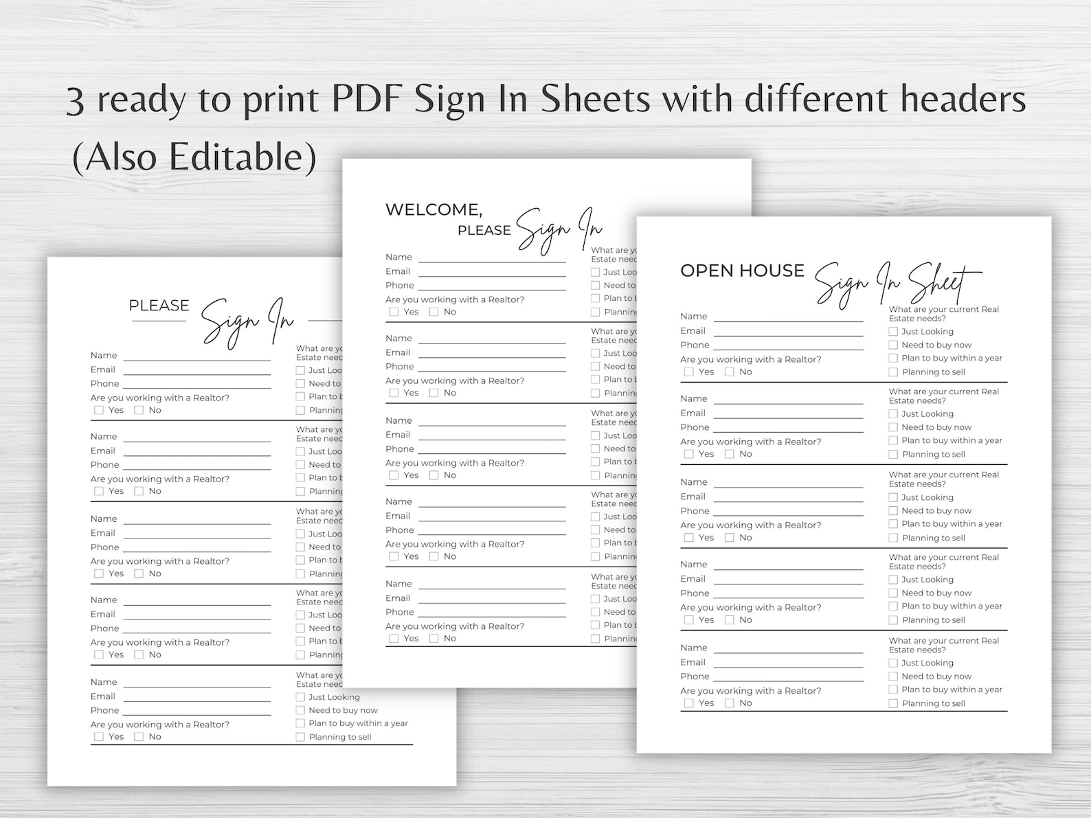 Open House Sign in Sheet Pdfs Feedback Forms Welcome Signs - Etsy