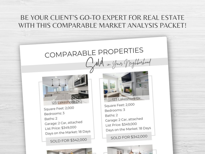 CMA Real Estate Template, Comparable Market Analysis Packet, Prelist Packet, Appraisal Packet, Seller Packet Insert, List Presentation image 2
