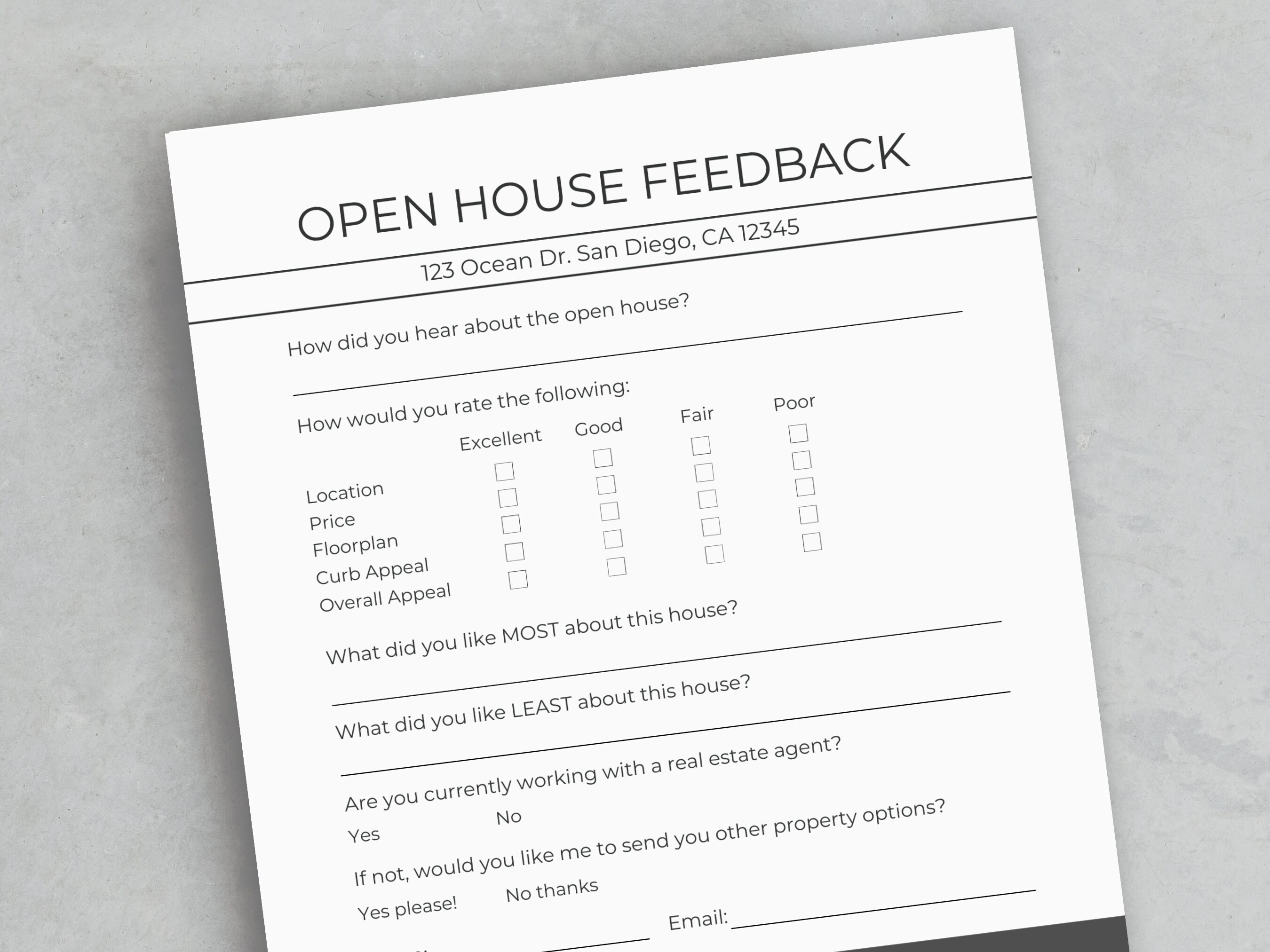 Open House Feedback Form Editable Canva Template & Pdfs Etsy
