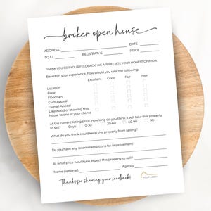 Broker Open House Feedback Form, Agent Open House Sheet, Brokers Open Printable, Realtor Feedback Questionnaire, Real Estate Canva Template
