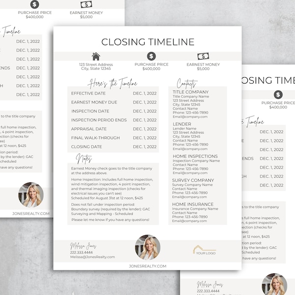 Under Contract Timeline, Real Estate Homebuyer Closing Timeline Flyer, Buyer Under Contract Timeline, Editable Canva Template for Closing