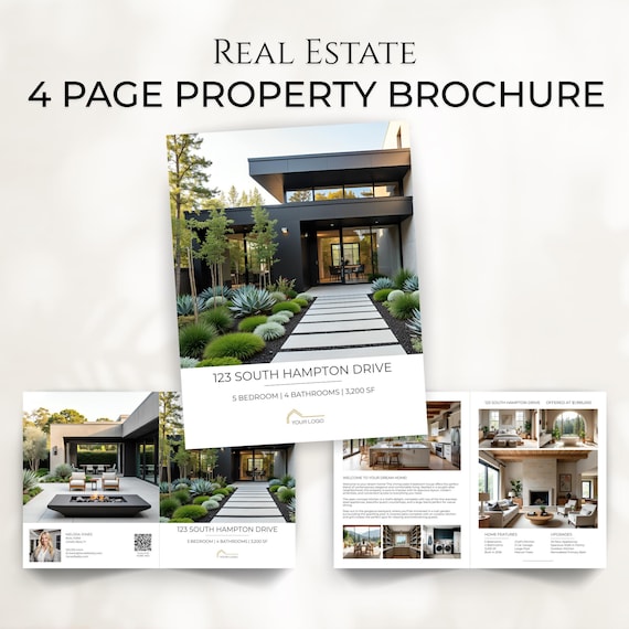 Modern Real Estate Property Brochure, Luxury Listing Brochure Canva Template, 4 Page Property Flyer, For Sale Flyer, Real Estate Marketing