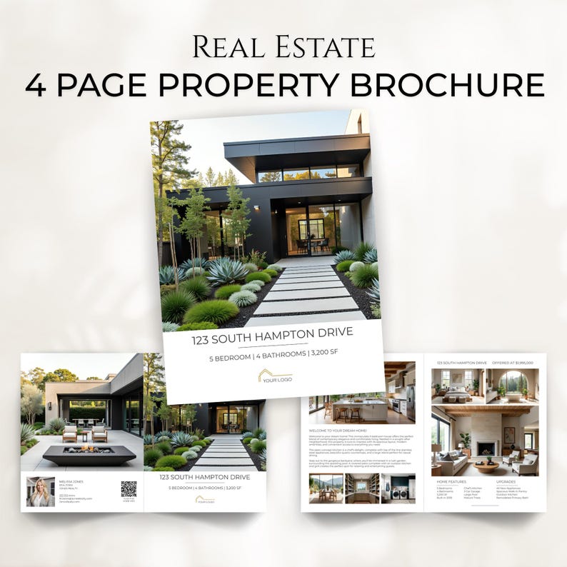 Modern Real Estate Property Brochure, Luxury Listing Brochure Canva Template, 4 Page Property Flyer, For Sale Flyer, Real Estate Marketing image 1