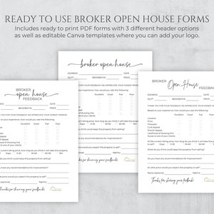 Broker Open House Feedback Form, Agent Open House Sheet, Brokers Open ...