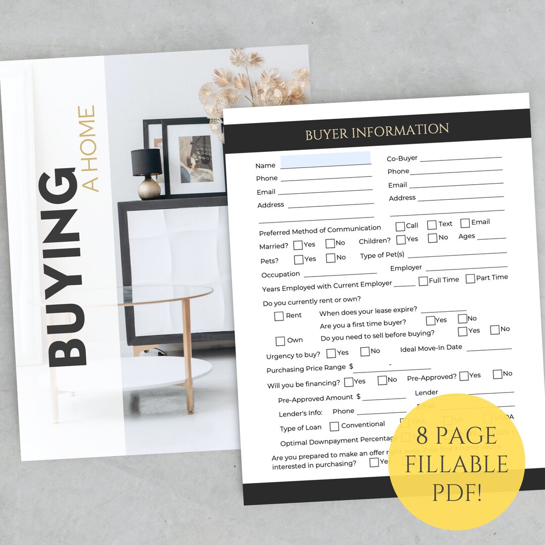 Buyer Questionnaire, Realtor Buyer Intake Form, Home Buyer Consultation