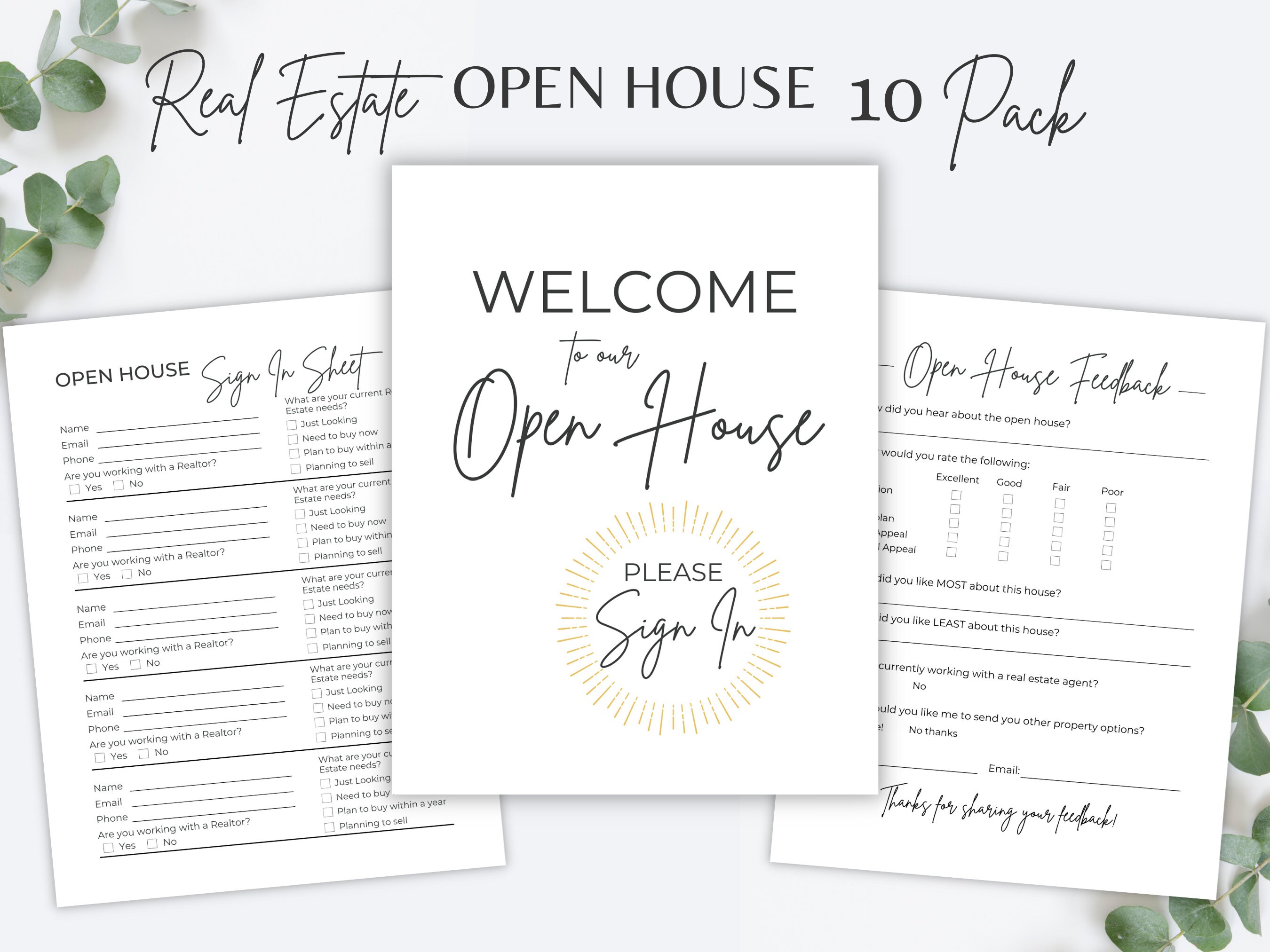 real estate open house sign in sheet pdfs feedback forms etsy
