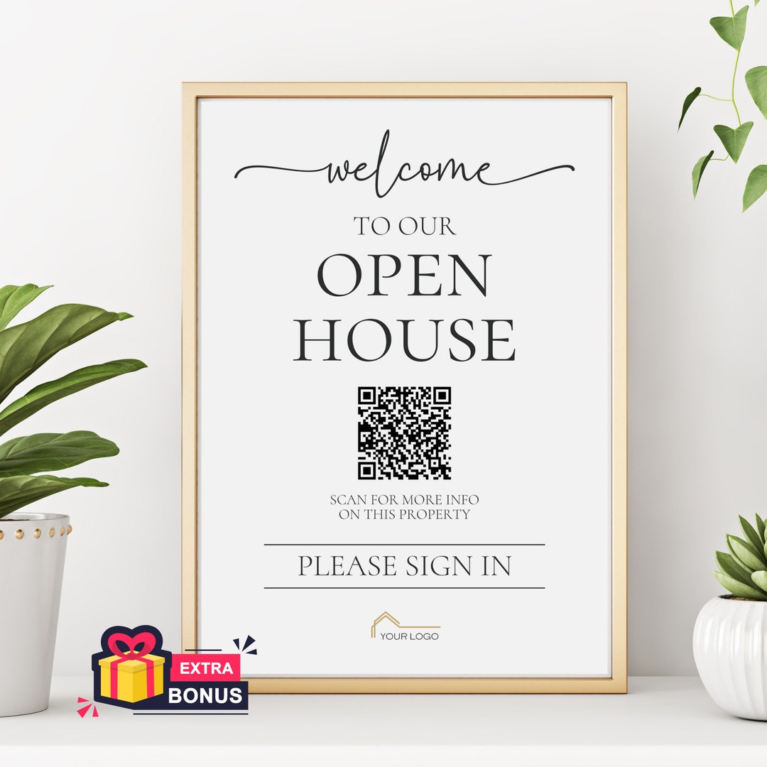 Open House Sign With QR Code, Real Estate QR Sign Template, Realtor QR