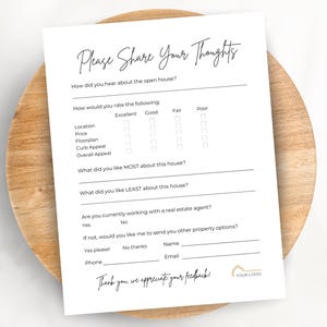Open House Feedback Form, Editable Canva Template & PDFs | Real Estate Marketing, Agent Printables | Realtor Open House Flyers, Forms