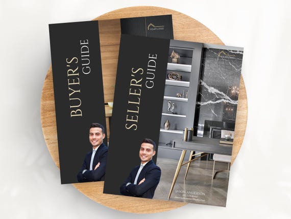 Luxury Real Estate Marketing Templates, Home Buyer and Seller Guides, Realtor Buyer Packet and Listing Presentation Packet, Black & Gold