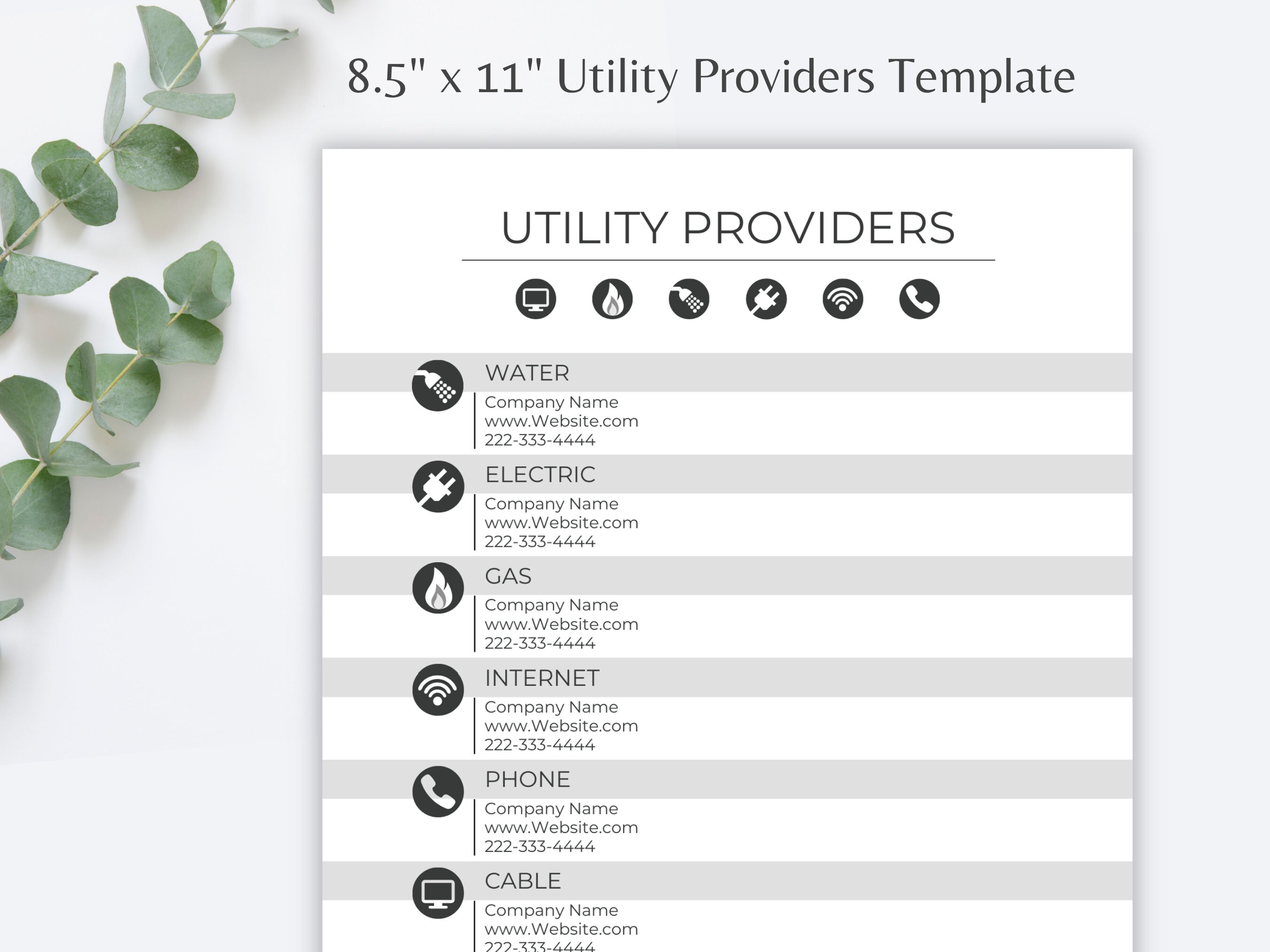 Real Estate Utility Sheet Home Buyer Guide Utility Providers Etsy
