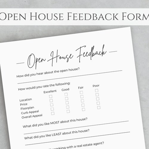 Open House Feedback Form Real Estate Open House Printable - Etsy