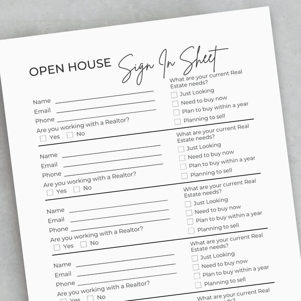 Open House Sign In Sheet Editable Canva Template & PDFs | Real Estate Marketing | Realtor Open House Flyers and Forms | Instant Download