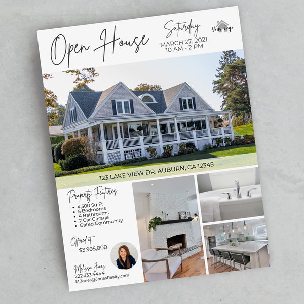 Open House Flyer Template Real Estate | Editable Realtor Flyer | Flyers for Listings | Real Estate Marketing | Canva Flyer Template