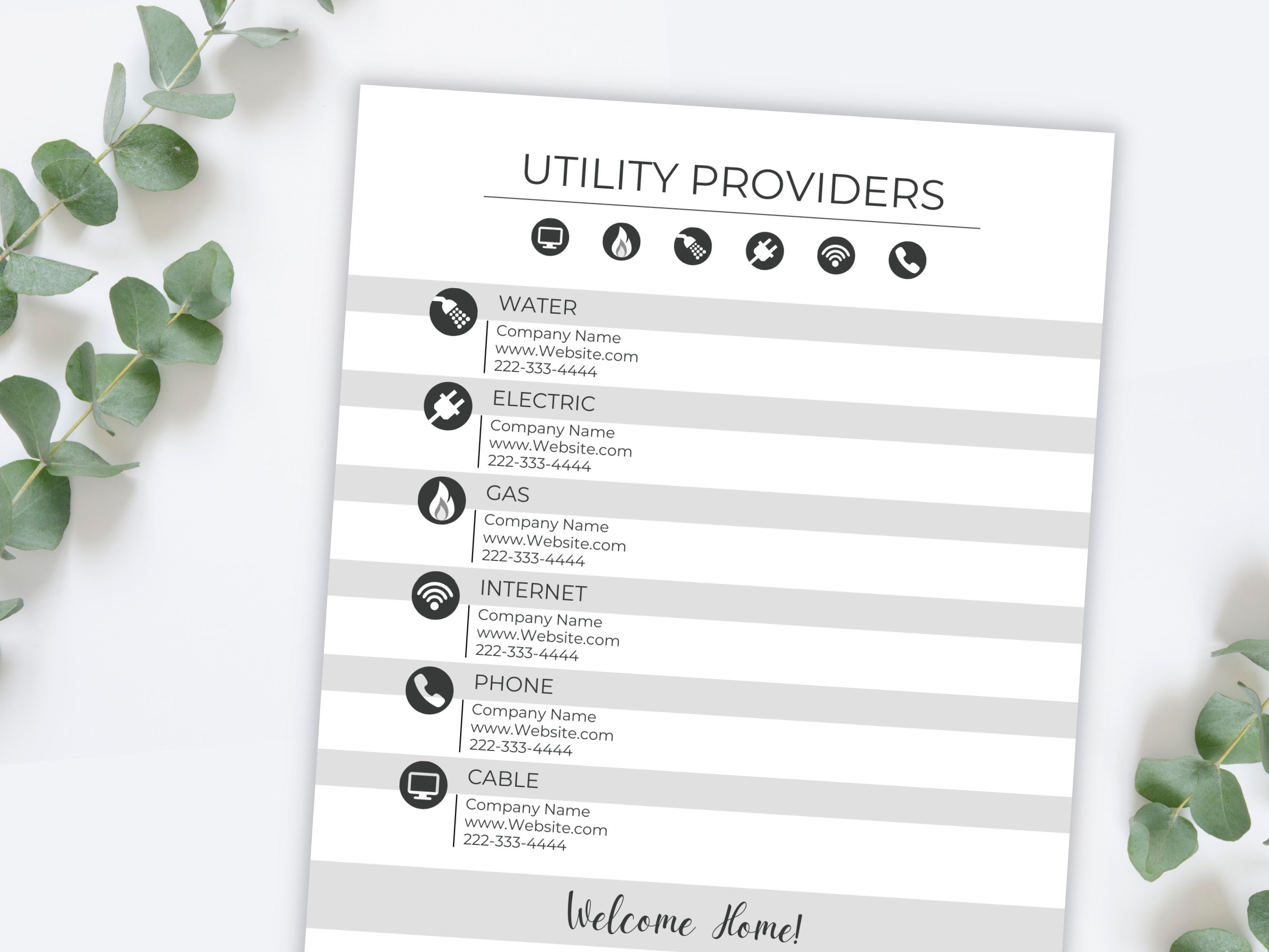 Real Estate Utility Sheet Home Buyer Guide Utility Providers Etsy