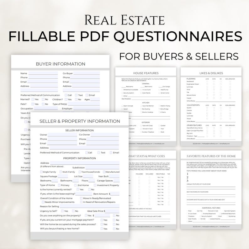 Selling Questionnaire Buyer & Seller Questionnaire Templates, Real Estate Home Buyer and ...