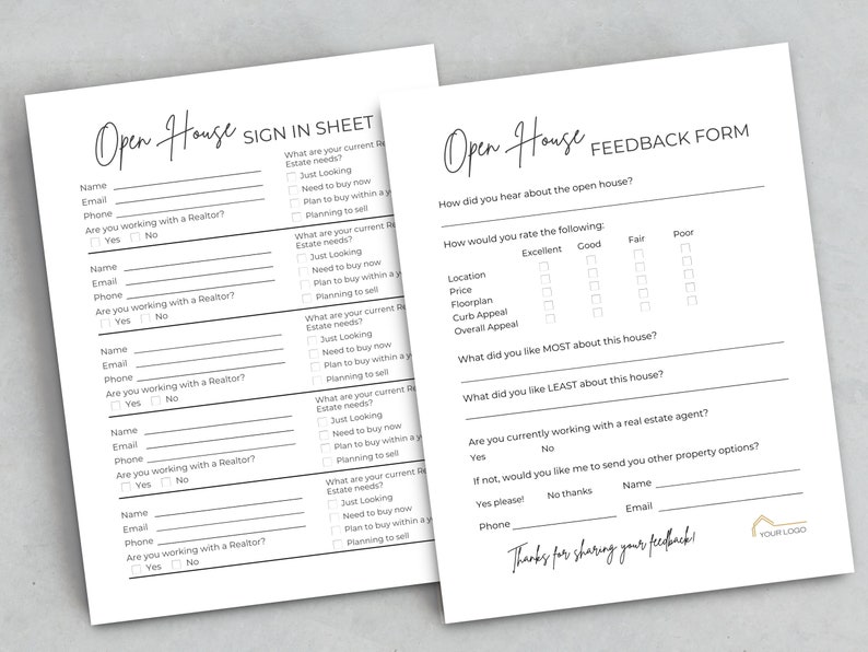 Real Estate Feedback Form & Sign in Sheet Open House Forms - Etsy
